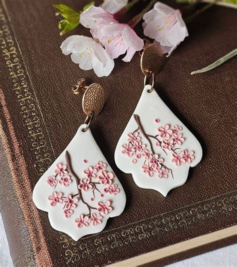 Sakura Earrings Polymer Clay Cherry Blossom Earrings For Mom Dangle