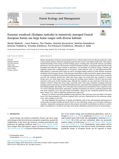 PDF Eurasian Woodcock Scolopax Rusticola In Intensively Managed