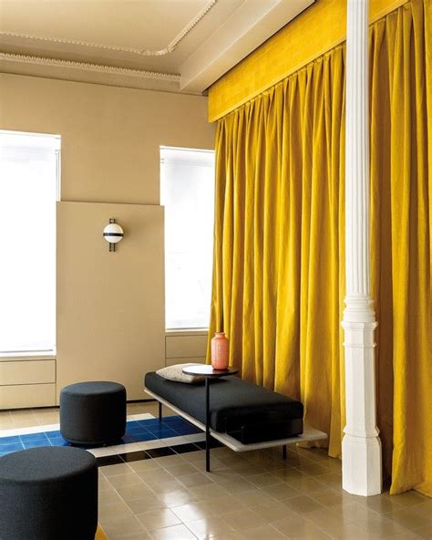 Eclectic Interior Design: Living Room with Yellow Curtains