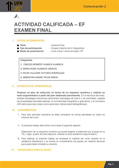 Ef Comunicaci N Grupo Actividad Calificada Ef Examen Final I