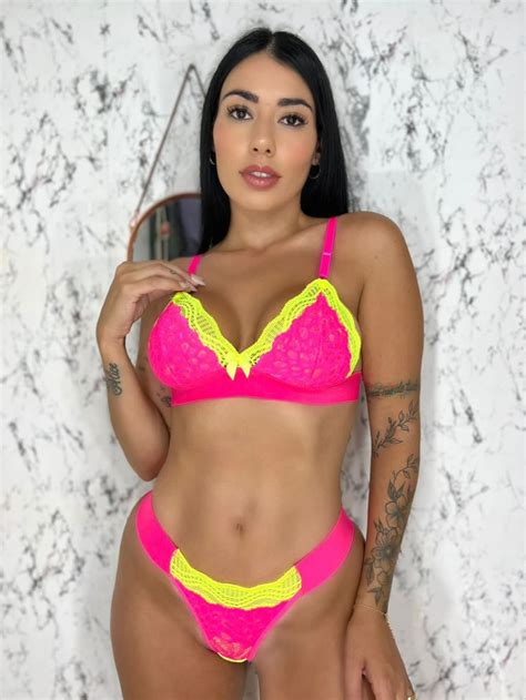 Conjunto Lingerie Neon Feminino Renda Elastico Bicolor Sem Bojo Completo Sexy Luxo Shopee Brasil