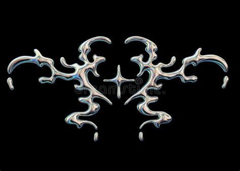 chrome heart yk shape set vector silver liquid love icon