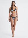 Floral Print Triangle Bikini Top In Navy Reiss