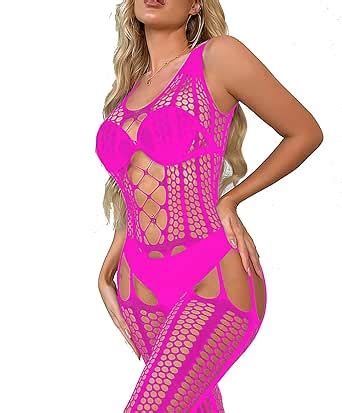 Amazon WINROLA Women S Mesh Lingerie Hot Pink Fishnet Babydoll Mini Dress Free Size
