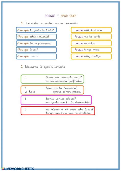 Por qué y Porque worksheet Workbook School subjects Videos tutorial