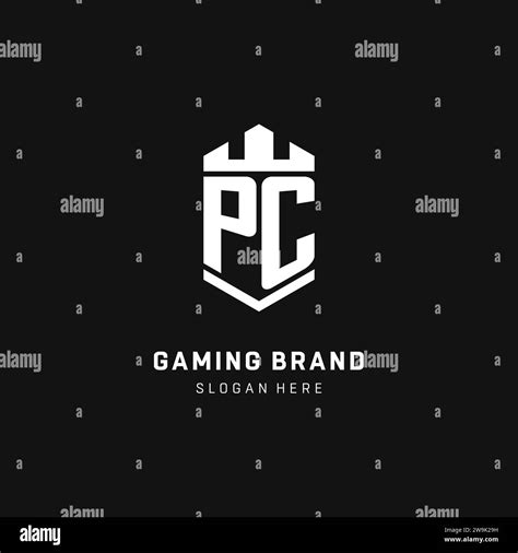 Pc Monogram Logo Initial With Crown And Shield Guard Shape Style Vector