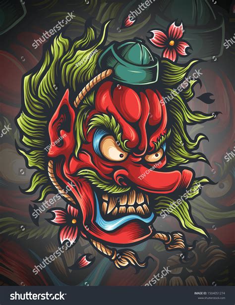 Vector Illustration Tengu Japanese Demon Mask Vetor Stock Livre De