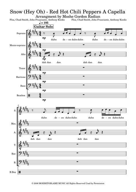 Snow Hey Oh Arr Moshe Jonathan Gordon Radian By Red Hot Chili Peppers Sheet Music For Satb