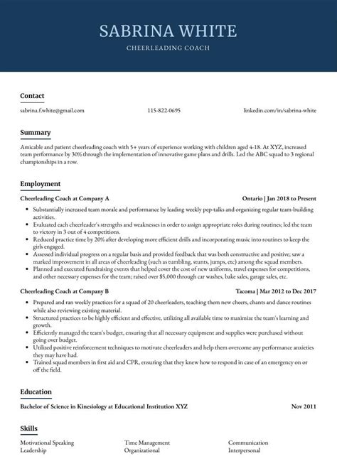 Cheerleading Coach Resume Cv Example And Writing Guide