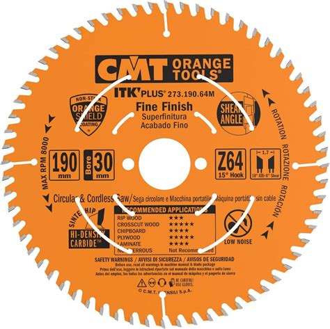 CMT 273 190 64M Lame De Scie Circulaire ITK Plus HW 64 Dents 190 X 1 7