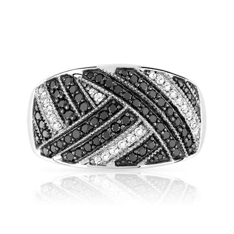 Bague Or 750 Blanc Diamants Blancs Et Noirs MATY