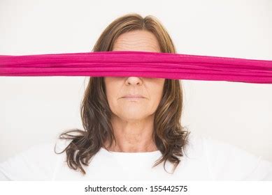 Portrait Attractive Mature Woman Blindfolded Pink Stock Photo 155442575 Shutterstock
