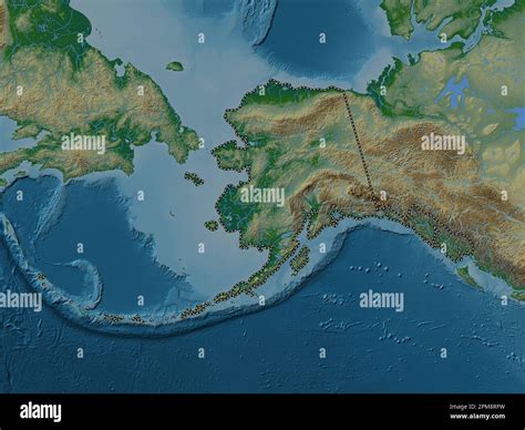 Alaska State Of United States Of America Colored Elevation Map With