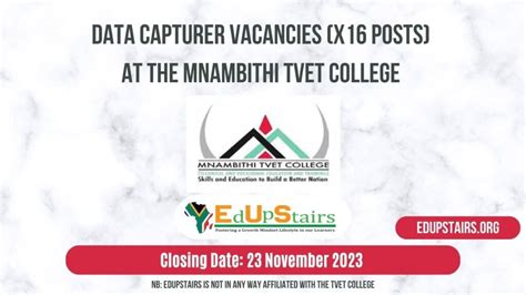 DATA CAPTURER VACANCIES X16 POSTS AT THE MNAMBITHI TVET COLLEGE