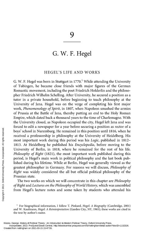 History Of Political Theory An Introduction To Mod 9 G W F Hegel 9 G W F Hegel