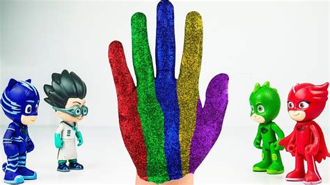 Learn Colors With Pj Masks Toys And Glitter Hand Painting Youtube