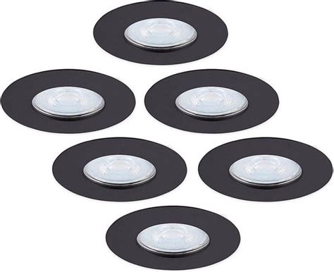 Set Van 6 Dimbare LED Inbouwspots Bari Zwart GU10 5 Watt 2700K IP65