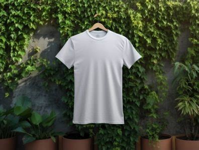 Camiseta Branca Pendurada Um Cabide Sobre Um Fundo Plantas