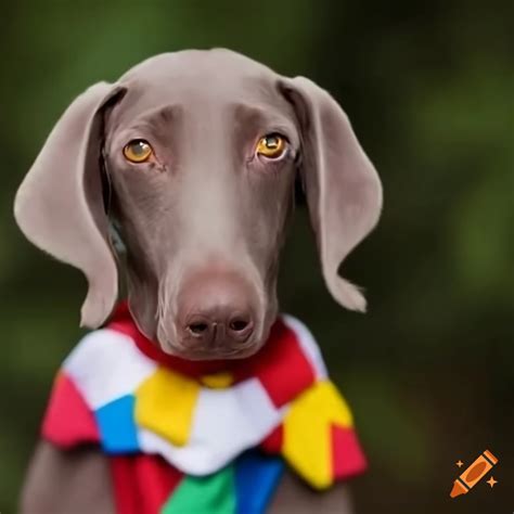 Weimaraner Dog In Clown Costume On Craiyon