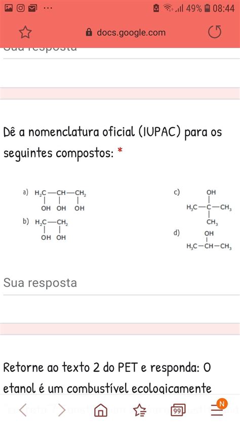 D A Nomenclatura Oficial Iupac Para Os Seguintes Compostos