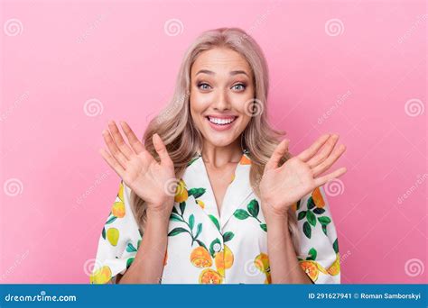 Portrait Of Impressed Woman With Curly Hairdo Wear Stylish Shirt