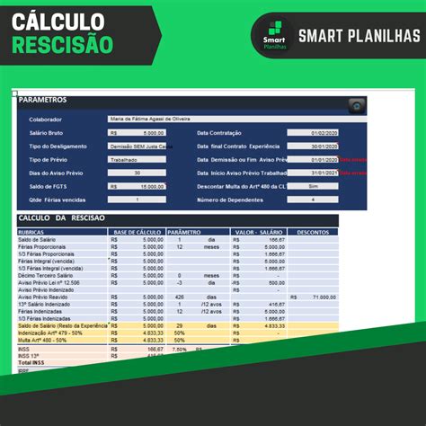 Planilha De Calculo De Rescis O Trabalhista Xls Trabalhador Esfor Ado