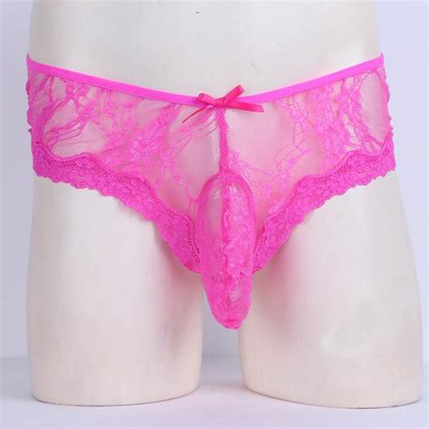 Buy Men Lingerie Lace See Through Open Butt Bikini Briefs Underwear At