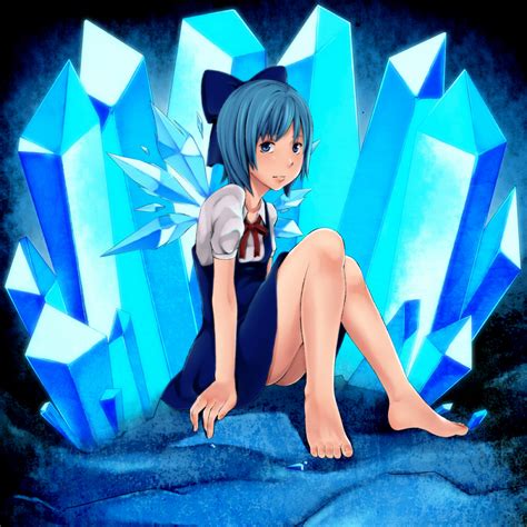 Safebooru Akaganeshaku Barefoot Blue Eyes Blue Hair Bow Cirno Crystal