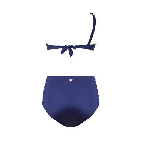 Lovekini Grace Blue High Waist Bikini With Real Pearl Accessory