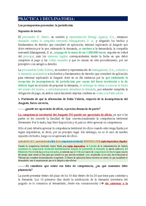 Todas Las Prácticas PrÁctica 1 Declinatoria Los Presupuestos