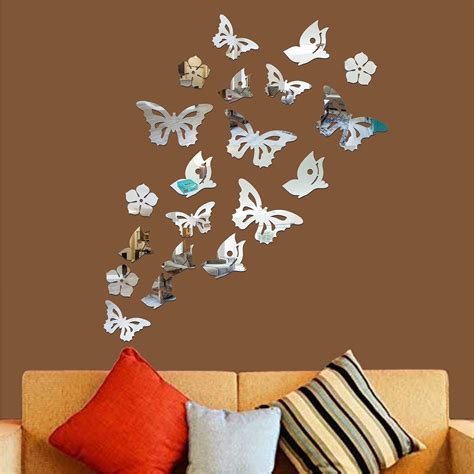 Look Decor Butterfly Silver Wall Mirrors Acrylic Stickers Mirrors Wall