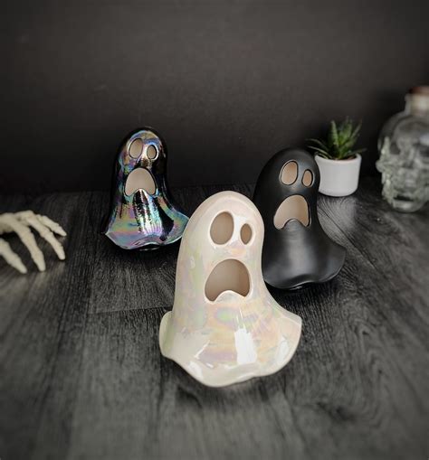 Pearlescent White Ghost Ghosts Tea Light Halloween Etsy