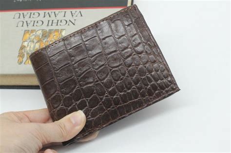 Genuine Crocodile Alligator Leather Skin MEN S Bifold Wallet Brown