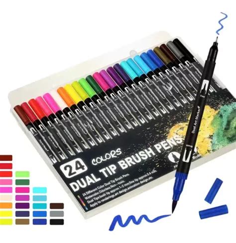 Kit 24 Canetas Dual Brush 2 Em 1 Brush Pen E Fineliner Parcelamento