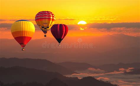 Color Hot Air Balloon In Sky At Sunrise Time Colorful Hot Air Balloons