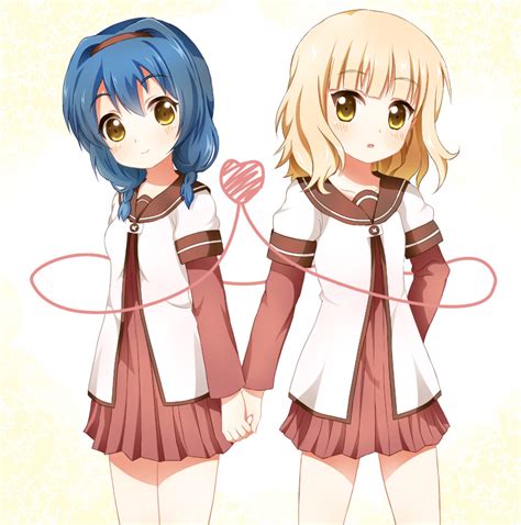 Safebooru Blonde Hair Blue Hair Braid Brown Eyes Furutani Himawari Hairband Hand Holding Heart