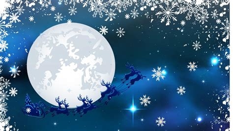 Blue Snowflakes Santa Claus Snow Feliz Navidad Reindeer Sleigh Ride Stars Sky Christmas