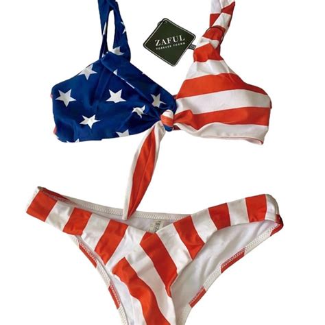 Zaful Swim American Flag Art Flag Bikini Sets Onetwo Piece Swimsuit