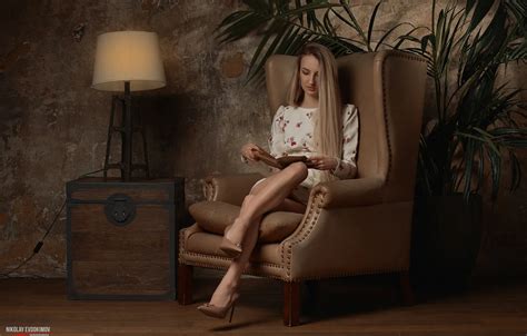 Wallpaper Girl Long Hair Dress Model Blonde Lamp Armchair Plants For Mobile And Desktop