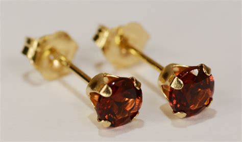 Red Garnet Earrings~14 Kt Yellow Gold Setting~4mm Round~genuine Natural Mined