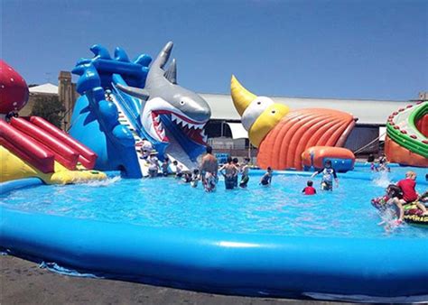 Huge Shark Inflatable Water Parks With Slide For Rent Blow Up Water