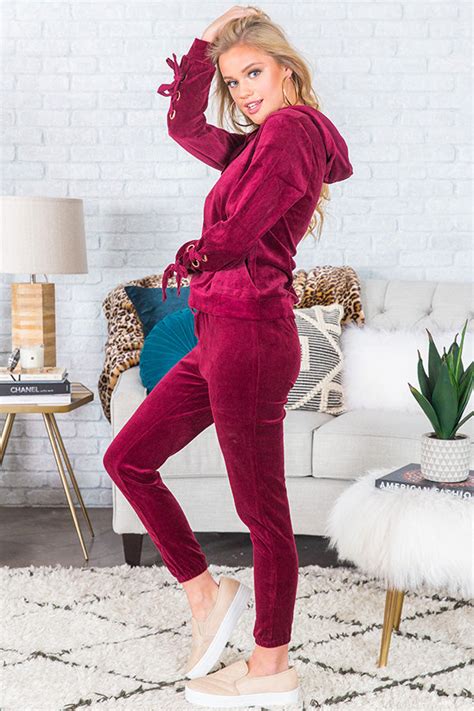 Hot Cocoa And Cuddles Velour Pants In Wine Impressions Online Boutique