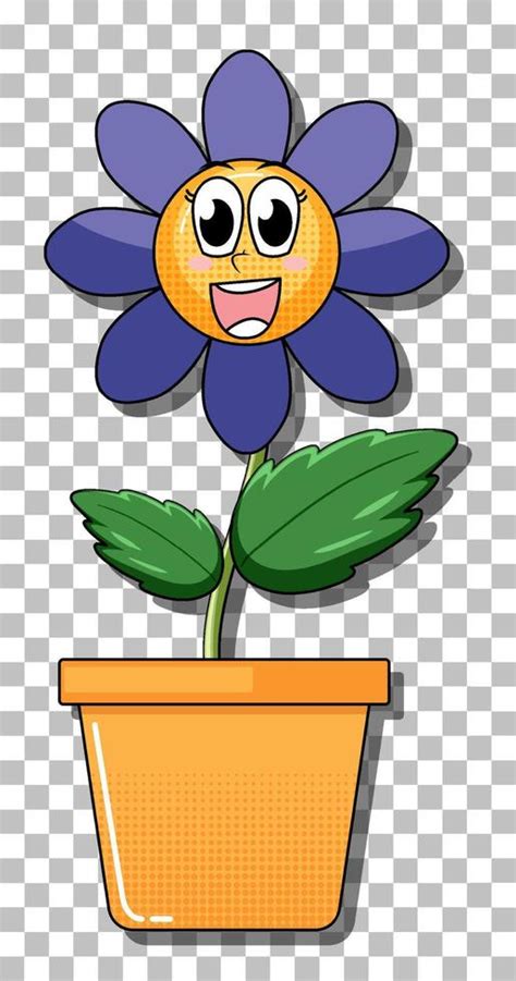 Personaje De Dibujos Animados De Flores En Maceta 10518061 Vector En