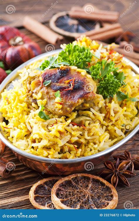 Indian rice with chicken stock photo. Image of curcuma - 23276872