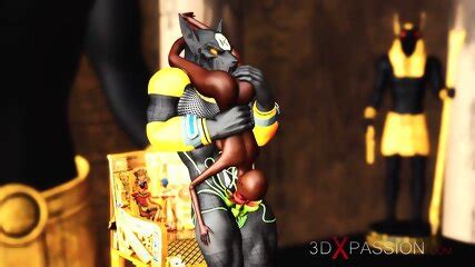 Ancient Egypt Anubis Plays With A Hot Black Girl In The Temple
