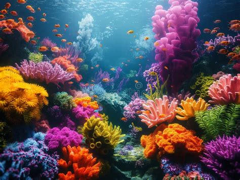 Coral Reef Teeming With Marine Life Vibrant Colors Of Corals Fish