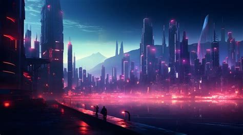 Premium Photo | Night view of the city after rain in futuristic cyberpunk style