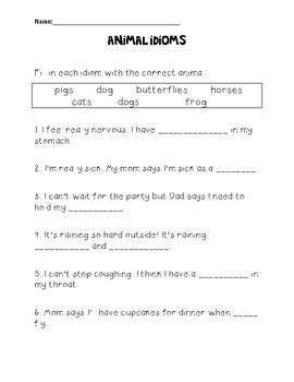 Idioms Worksheets by Emily Wallace | Teachers Pay Teachers