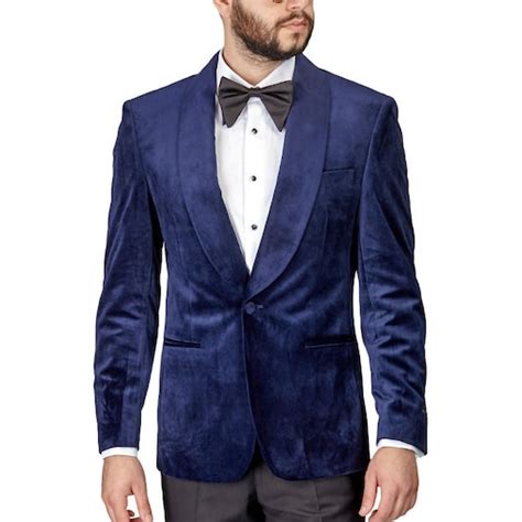 Men S Blue Slim Fit Velvet Shawl Lapel Tuxedo Jacket Etsy