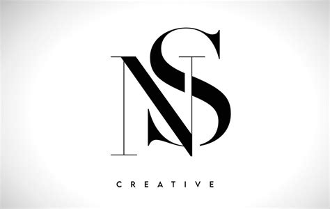 Ns Design De Logotipo De Carta Artística Com Fonte Serif Em Cores Preto